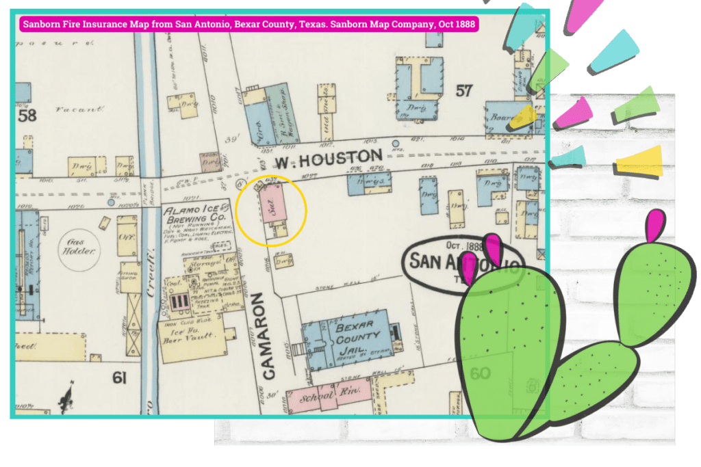 1888 map of corner of Houston and Cameron Streets.