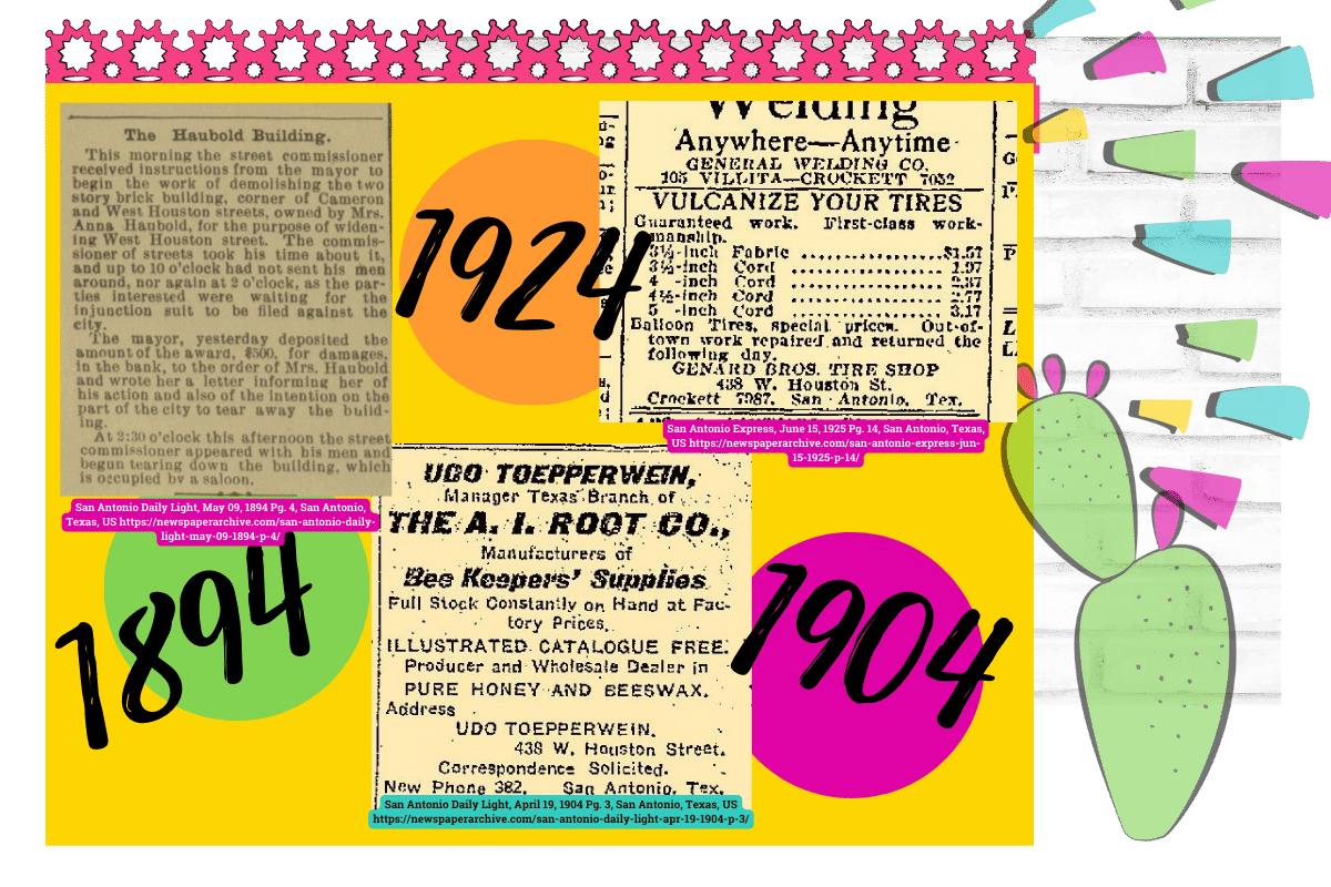 Newspaper excerpts from 1894, 1904, and 1924 from 244 W Houston Street, formally 438 W Houston