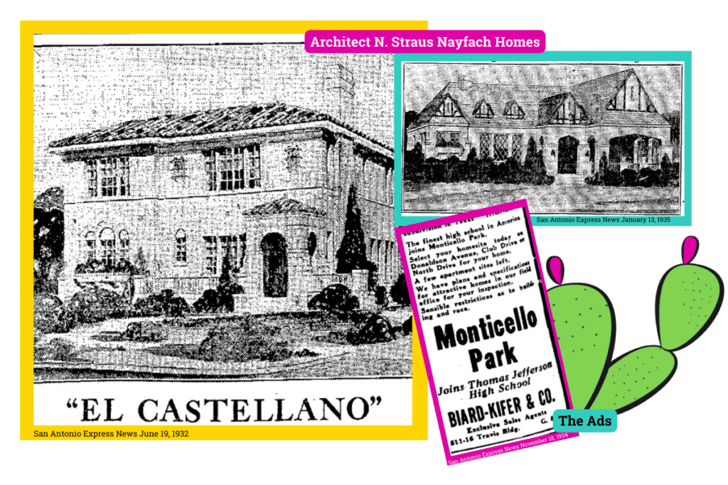 Images of newspaper clippings of Nayfach homes in Monticello Park Historic District.